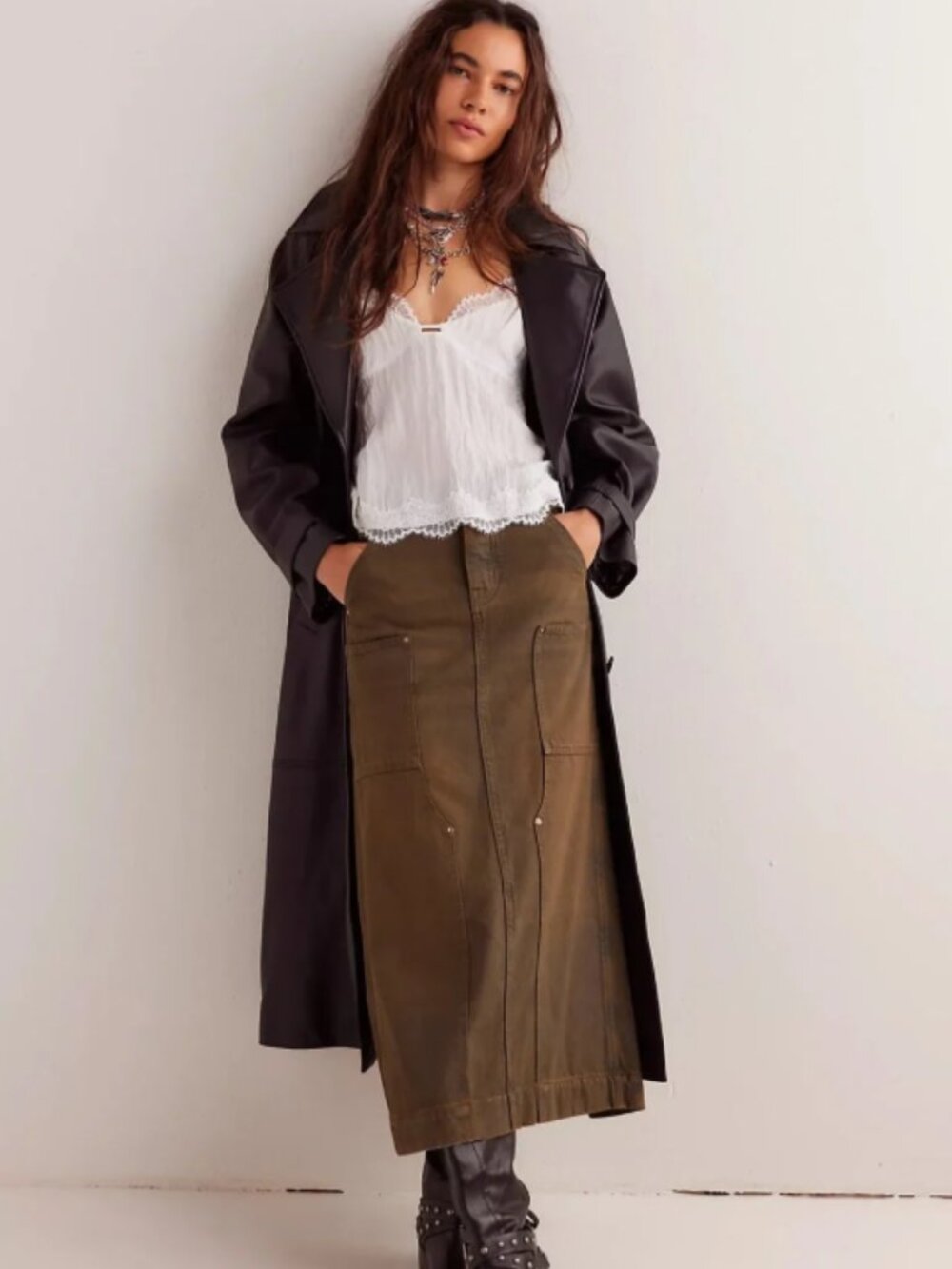 Free People - We the Free Harmonica Coated Denim Maxi Skirt Sz 27 & 28 Waist
